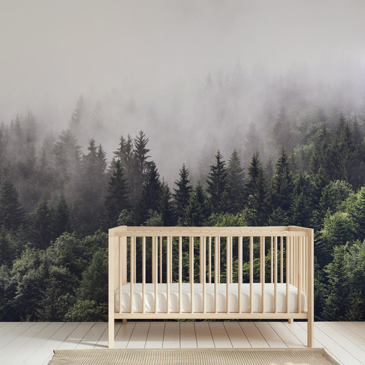 Peel and Stick Foggy Forest Wallpaper Mural | Easy to Install, Removable, Large Wall Art