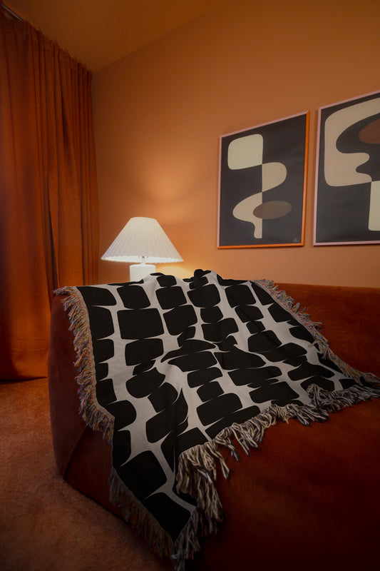 Mid Century modern black and white woven blanket