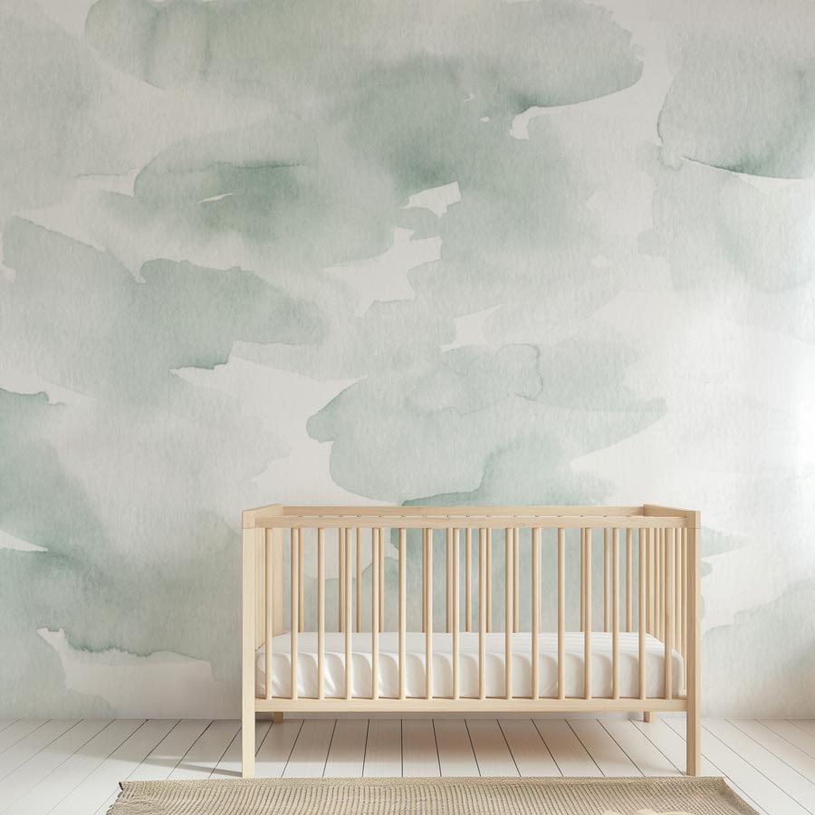 Sage Green Watercolor Nursery Wallpaper - Peel and Stick Mural for Kids' Rooms