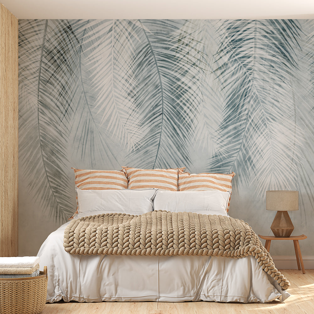 Vintage Blue Palm Leaf Wallpaper - Peel & Stick or Traditional