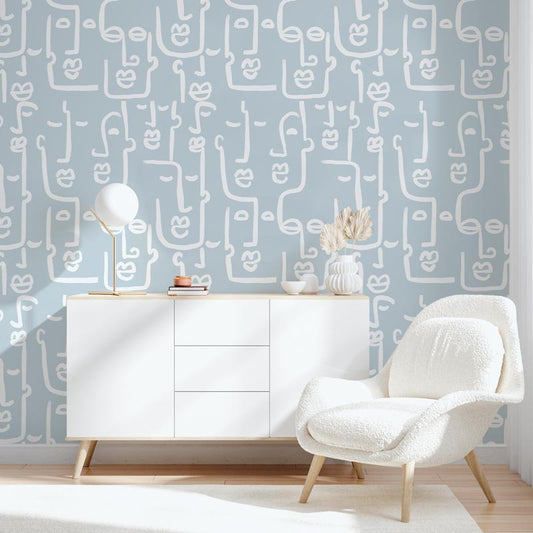 Abstract Pattern Wallpaper in Dusty Blue