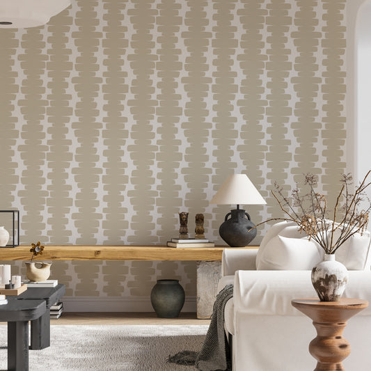 Light & Cozy Living Room: Minimalist Beige Wallpaper Creates Calm Atmosphere
