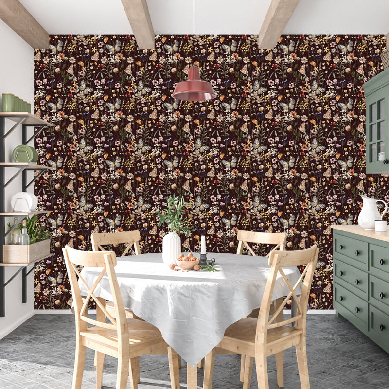 Midnight Meadow Dark Floral Peel and Stick Wallpaper – Botanical
