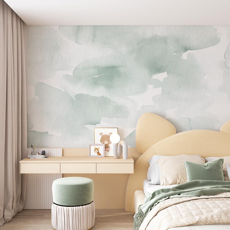 Sage Green Watercolor Nursery Wallpaper - Peel and Stick Mural for Kids' Rooms