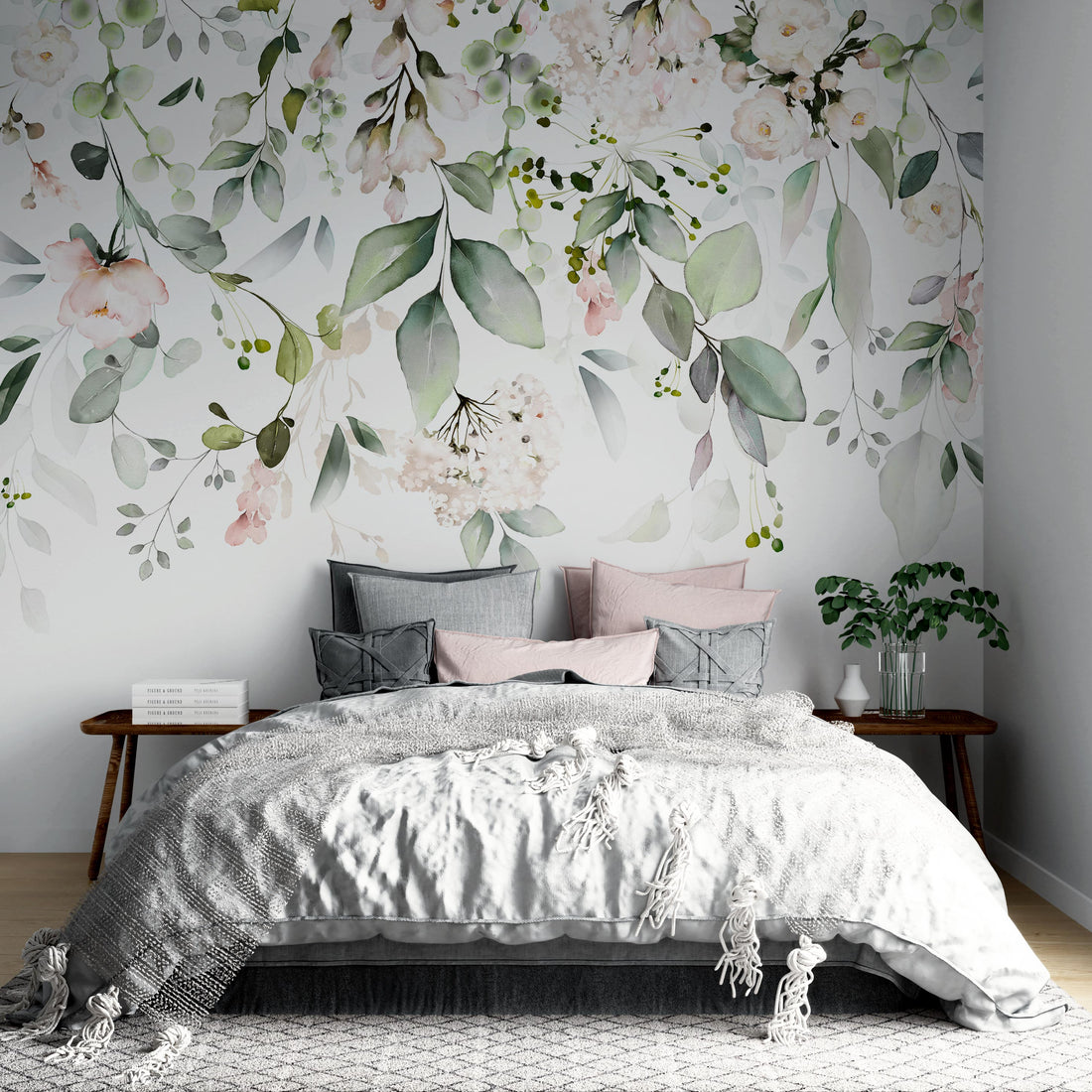 Sage Green Botanical Mural: Peel and Stick Removable Wallpaper for ...