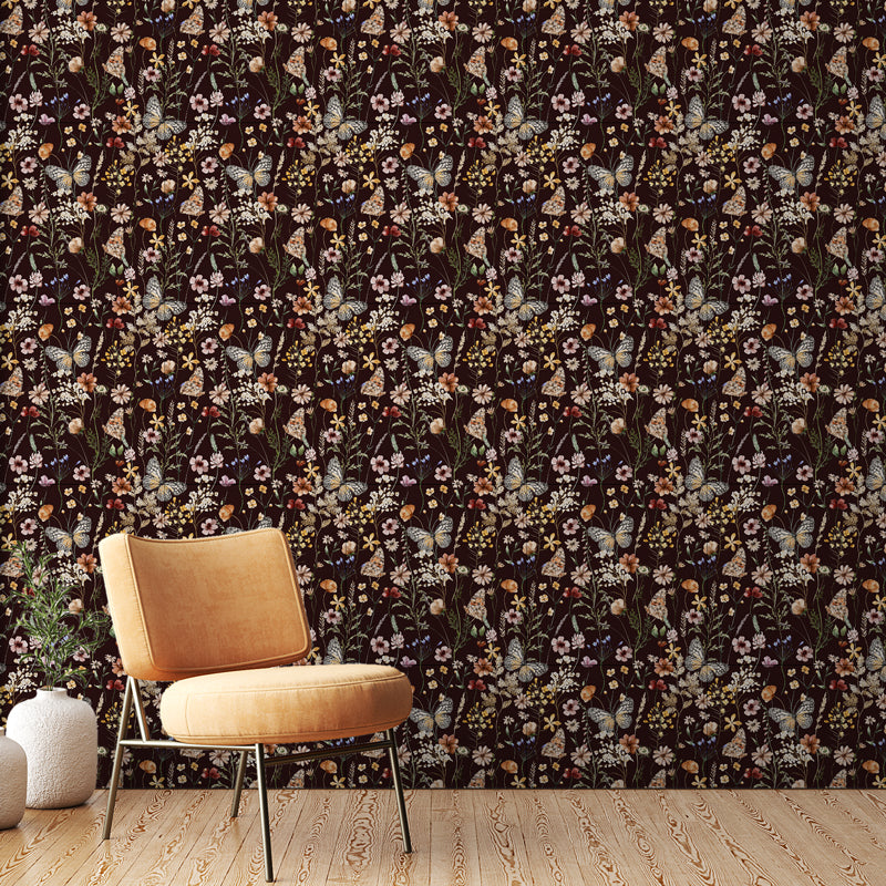 Midnight Meadow Dark Floral Peel and Stick Wallpaper – Botanical