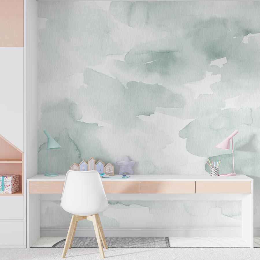 Sage Green Watercolor Nursery Wallpaper - Peel and Stick Mural for Kids' Rooms