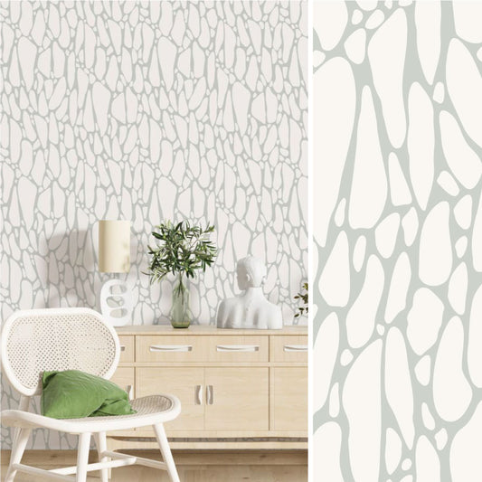 Peel and Stick White & Gray Stone Pattern Wallpaper | Renter Friendly Neutral Pattern Wallpaper