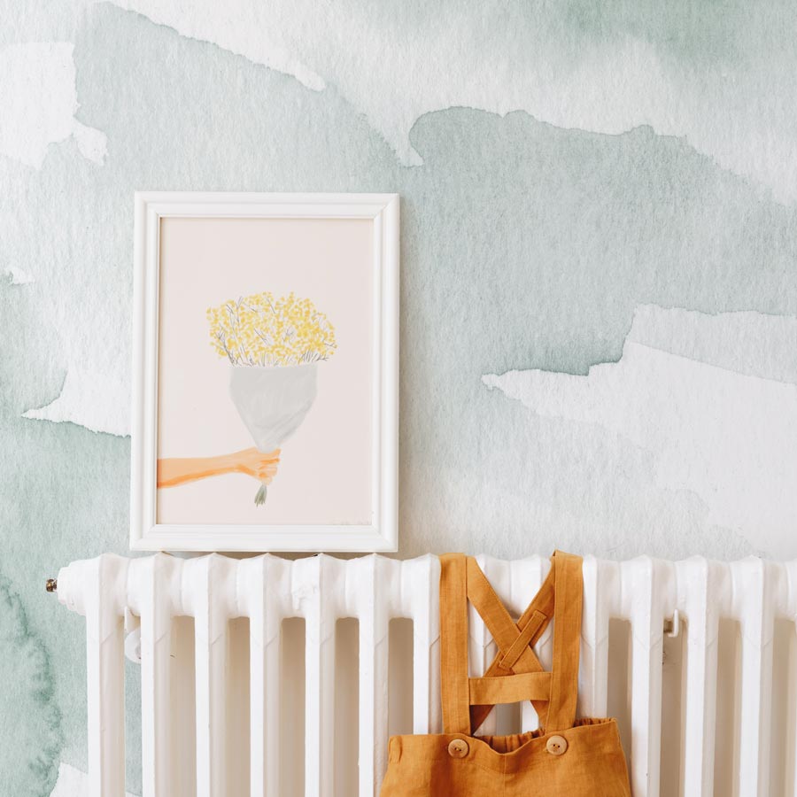 Sage Green Watercolor Nursery Wallpaper - Peel and Stick Mural for Kids' Rooms