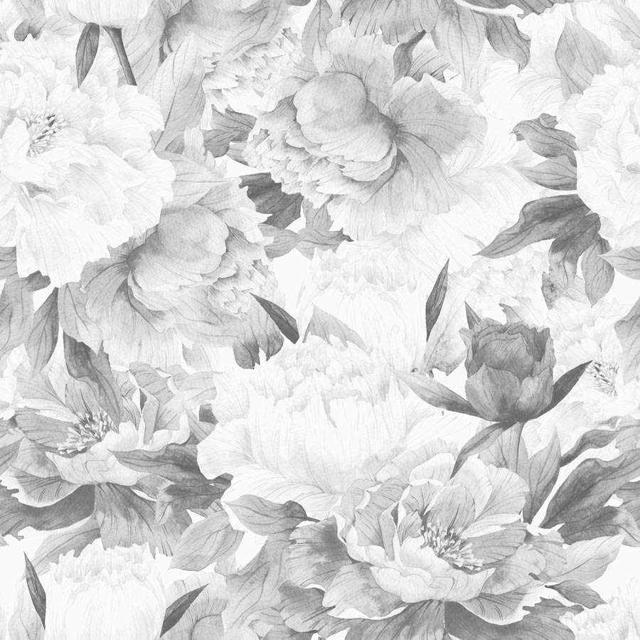 Black And White Floral Wallpaper Mural