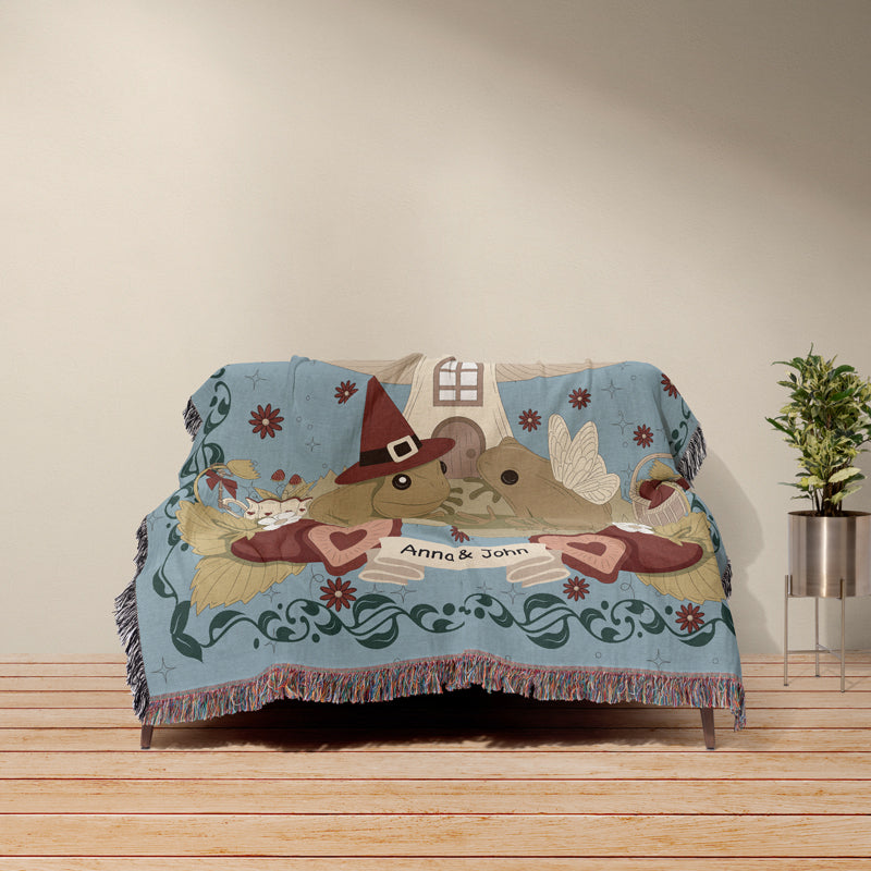 Cozy Anniversary Blanket with Frog Couple and Cottagecore Theme