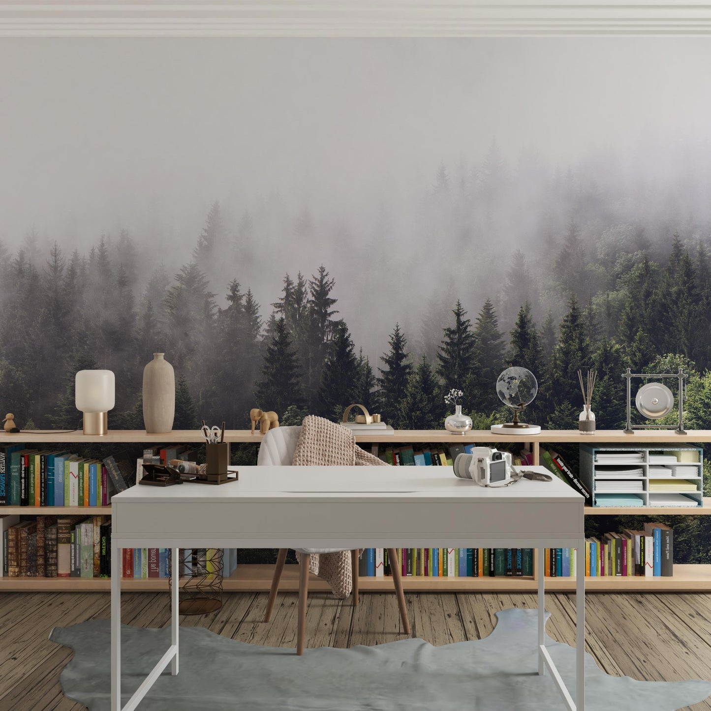 Peel and Stick Foggy Forest Wallpaper Mural | Easy to Install, Removable, Large Wall Art