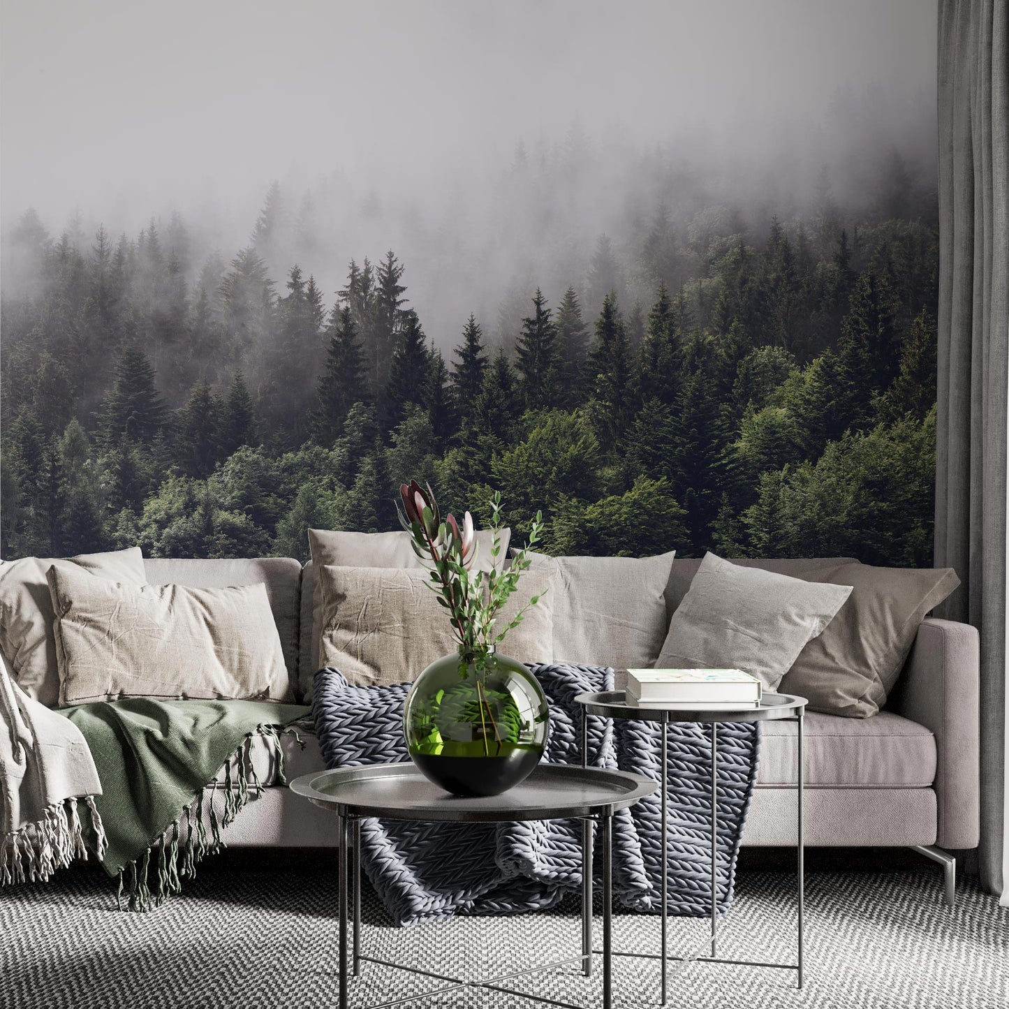 Peel and Stick Foggy Forest Wallpaper Mural | Easy to Install, Removable, Large Wall Art