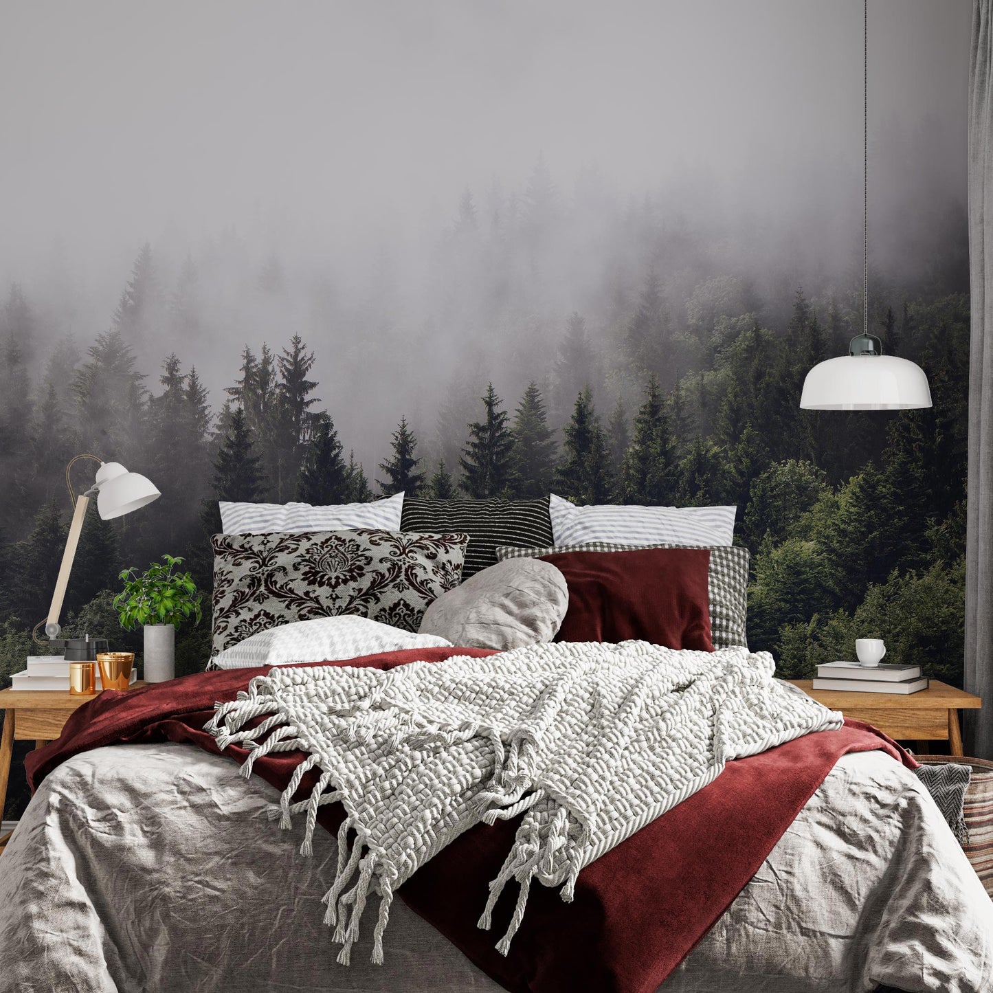 Peel and Stick Foggy Forest Wallpaper Mural | Easy to Install, Removable, Large Wall Art