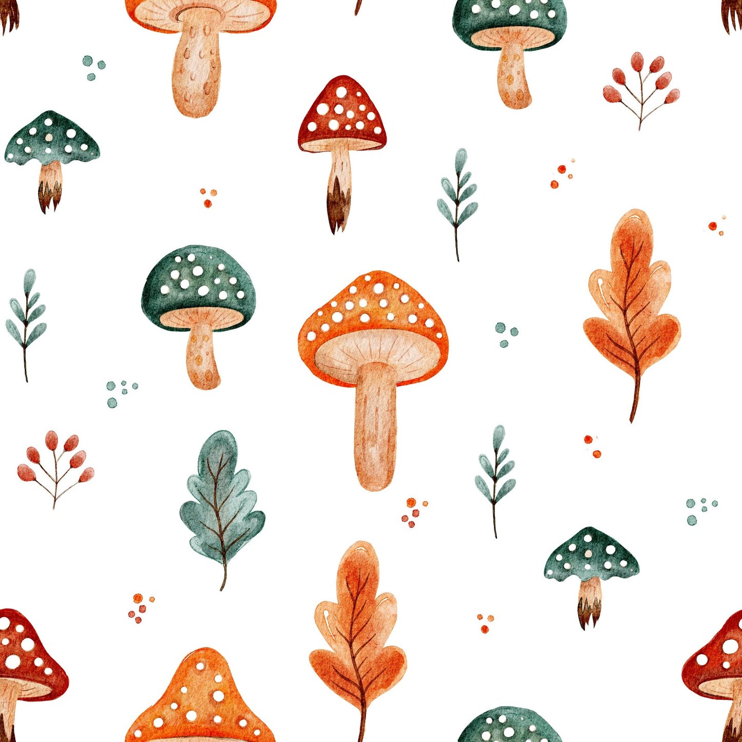Close-up of botanical-themed mushroom wallpaper, showcasing intricate details for a nature-inspired decor