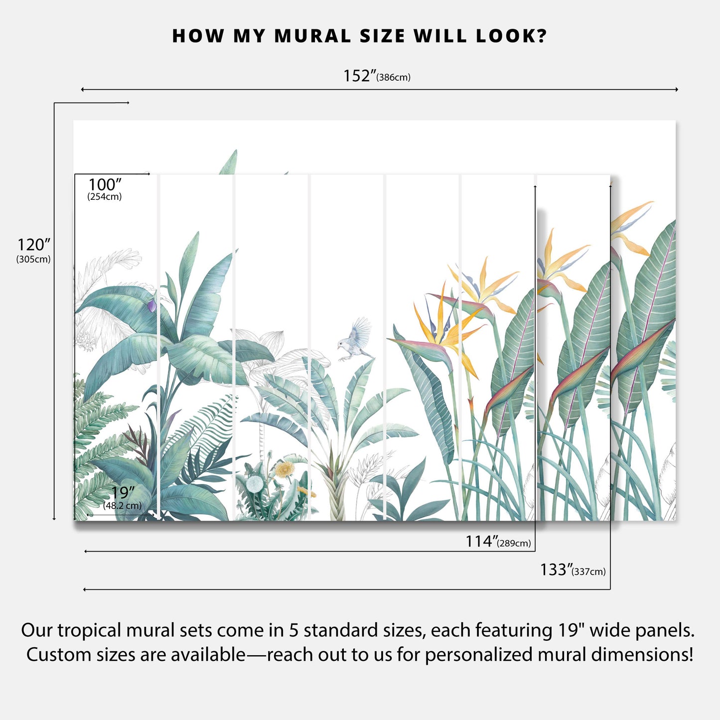 Sage Green Botanical Mural: Nature-Inspired tropical accent wall
