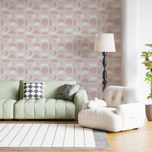 Mid-Century Modern Pink Bedroom Wallpaper - Removable Peel and Stick Accent Wall Wallpaper