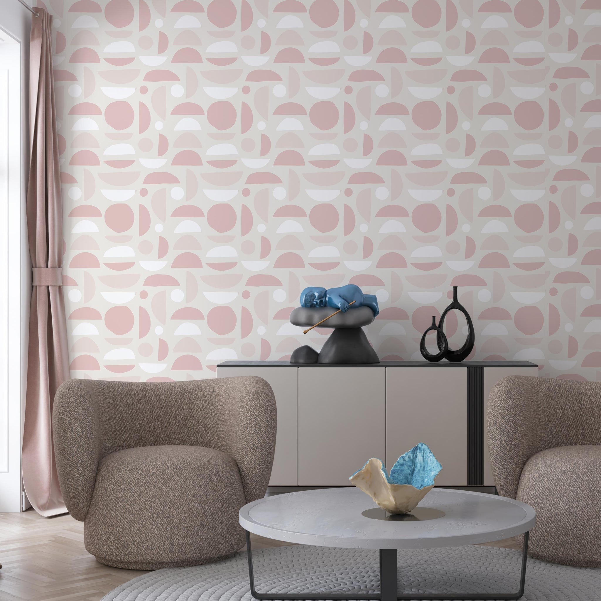 Mid-Century Modern Pink Bedroom Wallpaper - Removable Peel and Stick ...