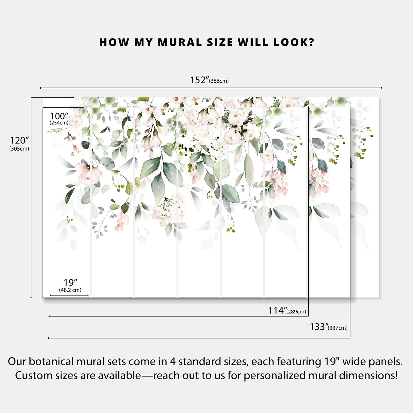 Sage Green Botanical Mural: Peel and Stick Removable Wallpaper for Bedrooms, Nurseries, and Living Rooms