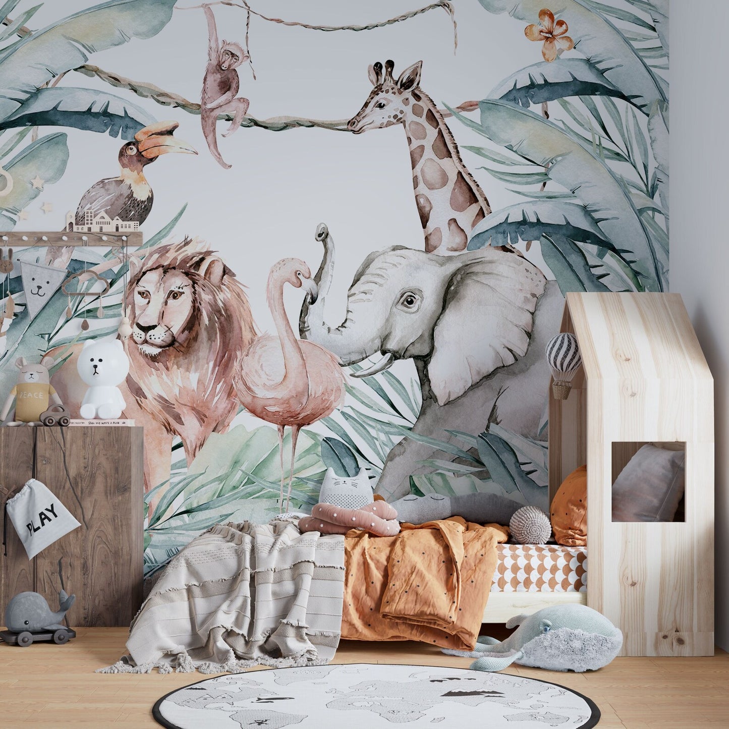 Safari animals nursery wallpaper