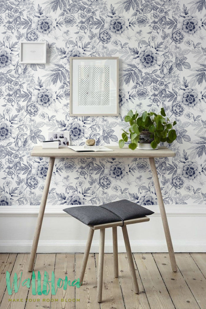 Buy 100yellow Blue Floral Theme Printed Peel  Stick Self Adhesive  Waterproof Wallpaper for Home 44 sqft online  Looksgudin