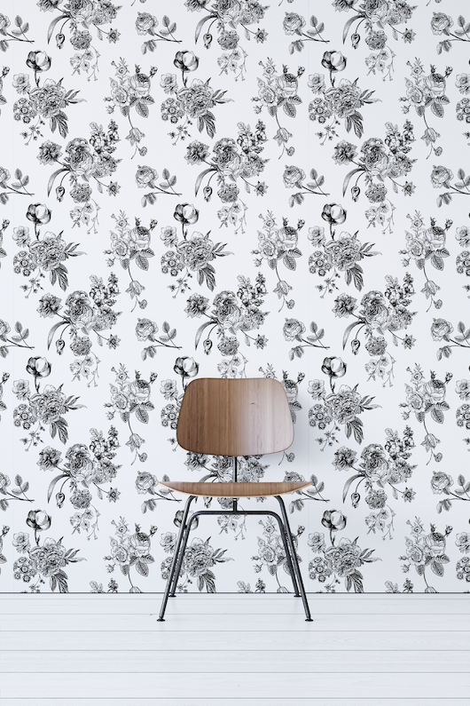 Black And White Floral Removable Wallpaper
