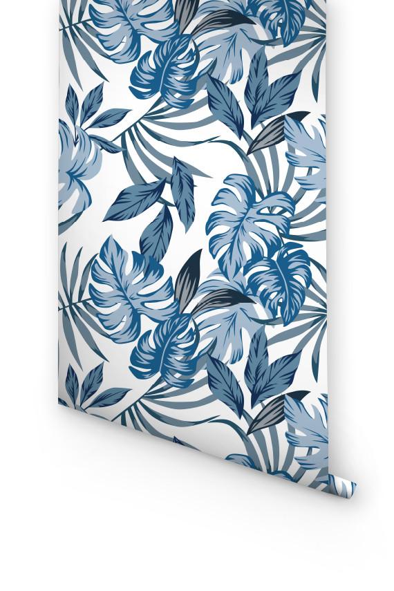 Blue Palm Leaves Peel And Stick Wallpaper