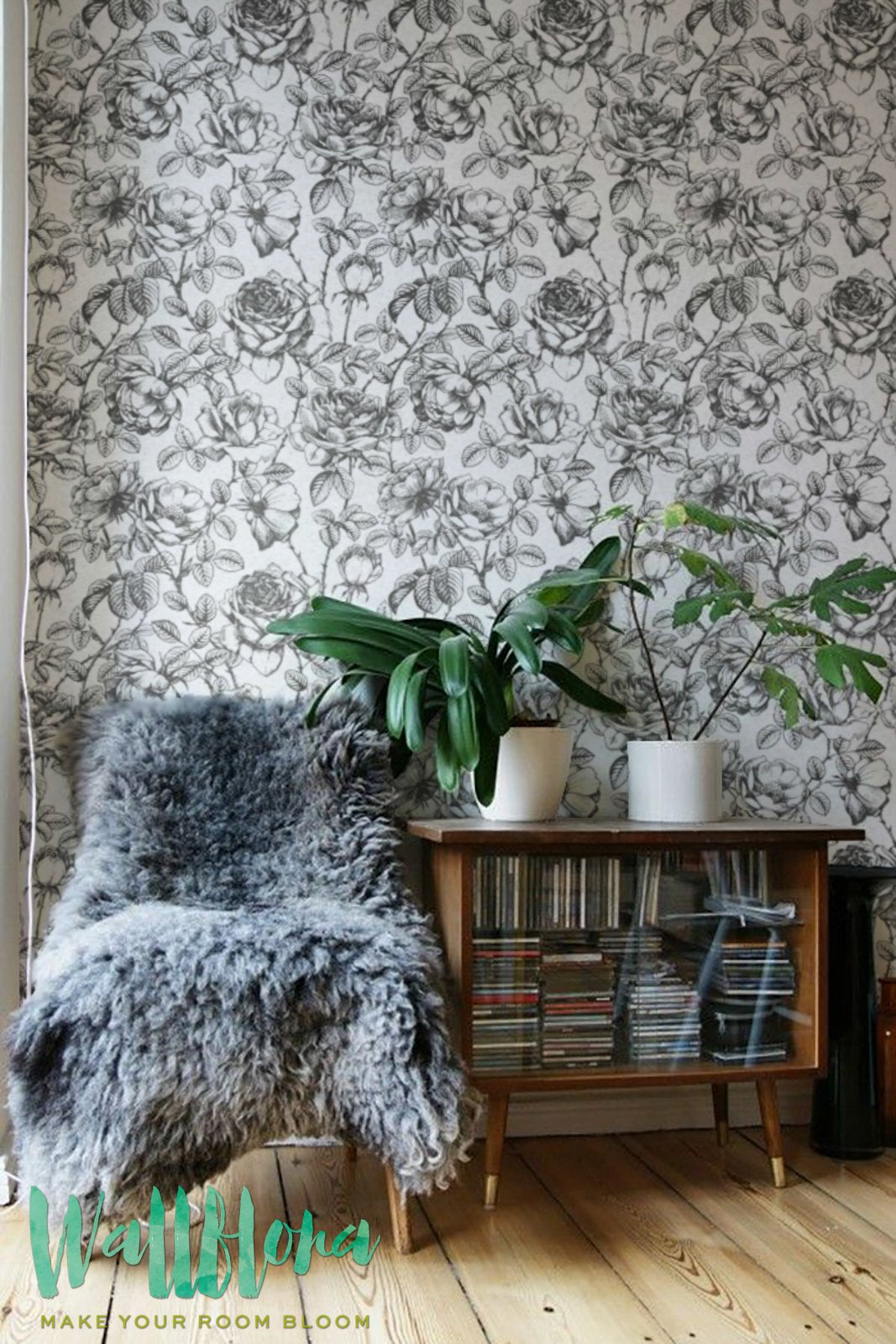 Black And White Roses Removable Wallpaper