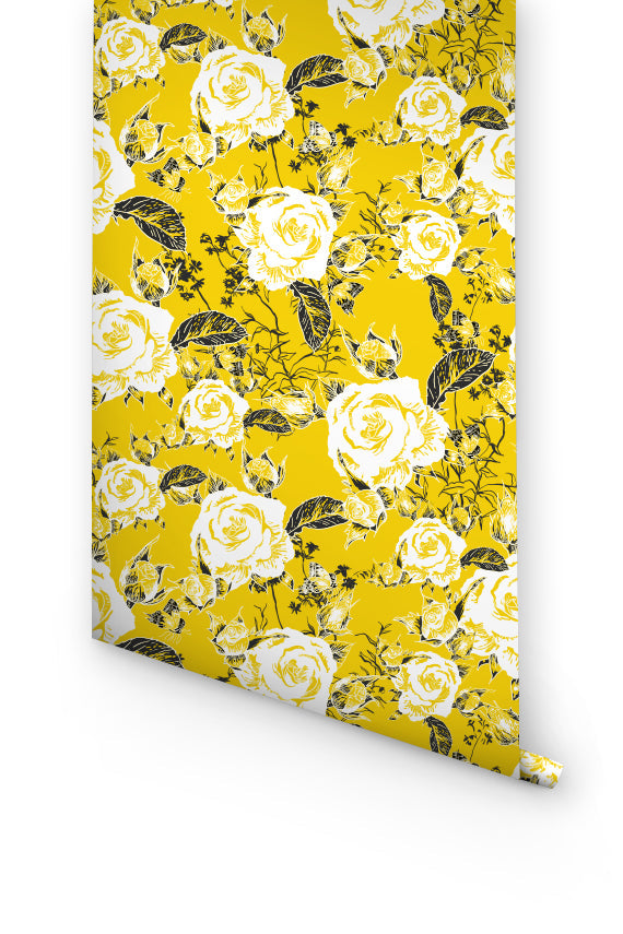 yellow bohemian roses peel and stick wallpaper