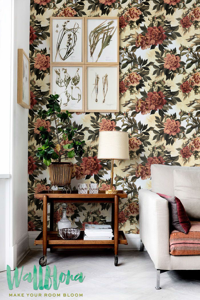 Red Peonies Peel and Stick Wallpaper