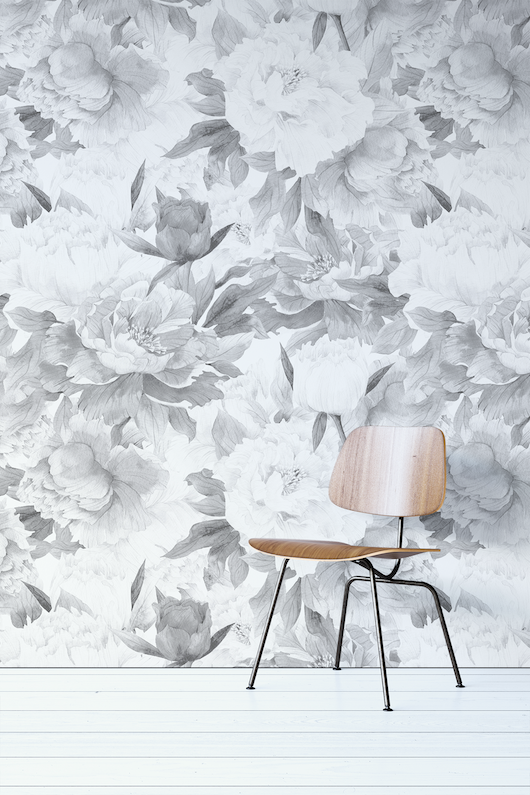Black And White Floral Wallpaper Mural