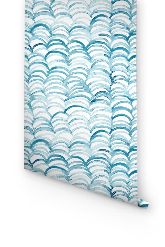 Blue Watercolor Waves Removable Wallpaper