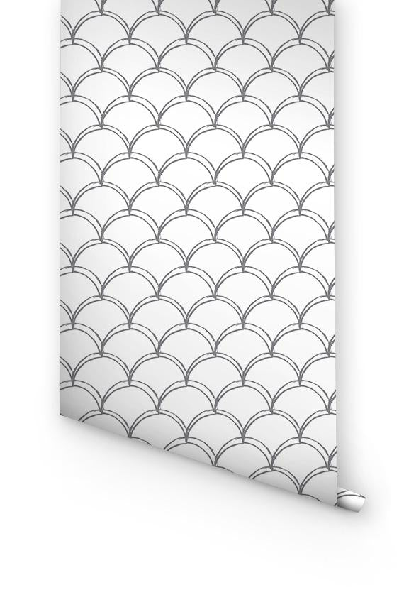 Grey Double Scallop Pattern Wallpaper