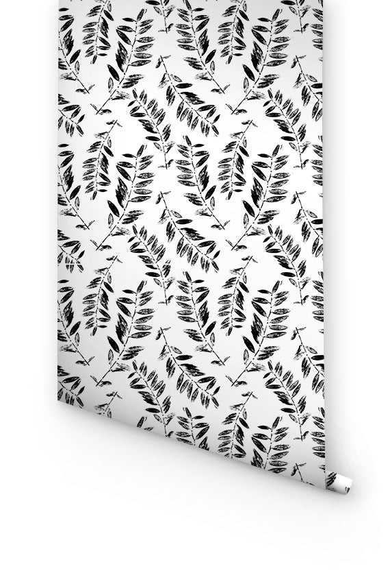 Black And White Leaves Peel And Stick Wallpaper