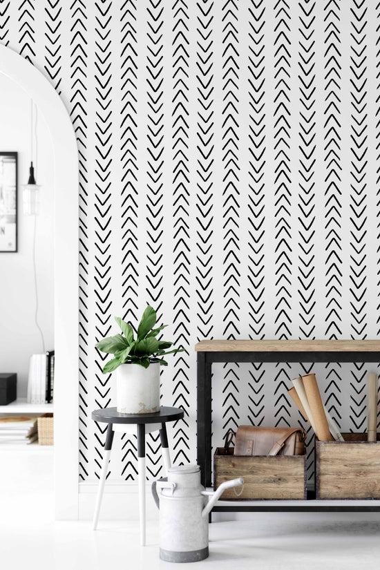 Black And White Herringbone Removable Wallpaper