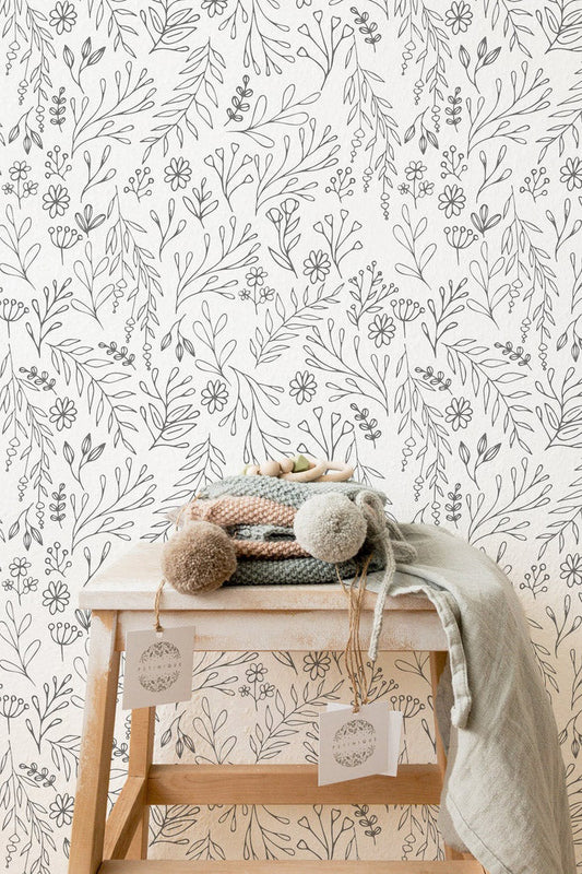 Grey Floral Removable Wallpaper