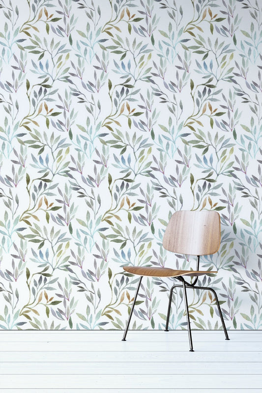 Watercolor Leaves Pattern Removable Wallpaper
