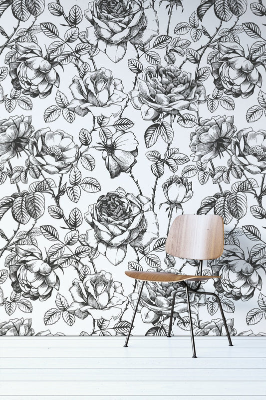 Monochrome Roses Removable Wallpaper