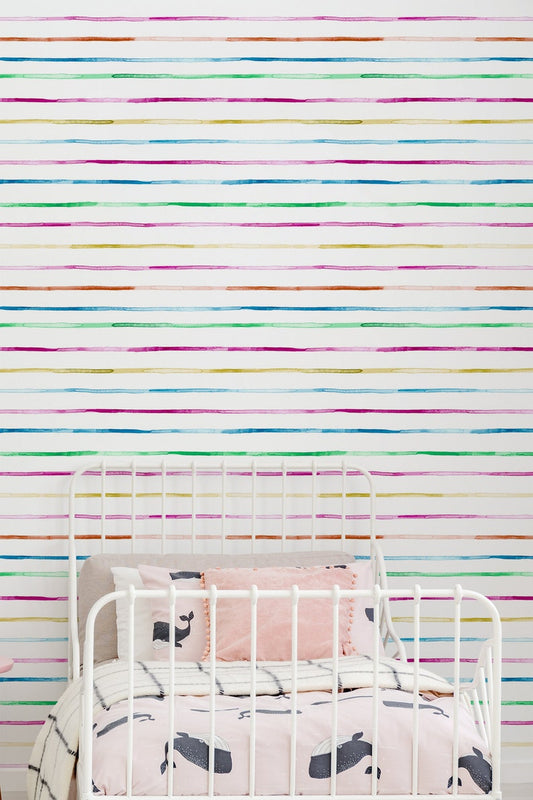 Watercolor Rainbow Stripes Removable Wallpaper