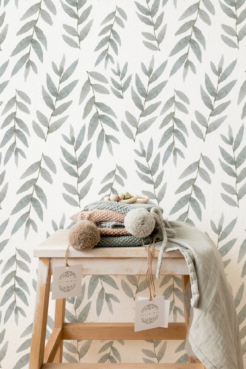 Grey Botanical Wallpaper For Nursery