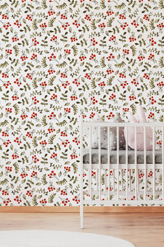 Red Botanical Removable Wallpaper