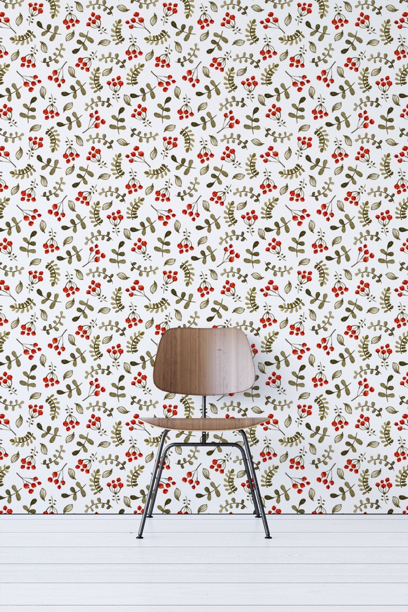 Red Botanical Removable Wallpaper
