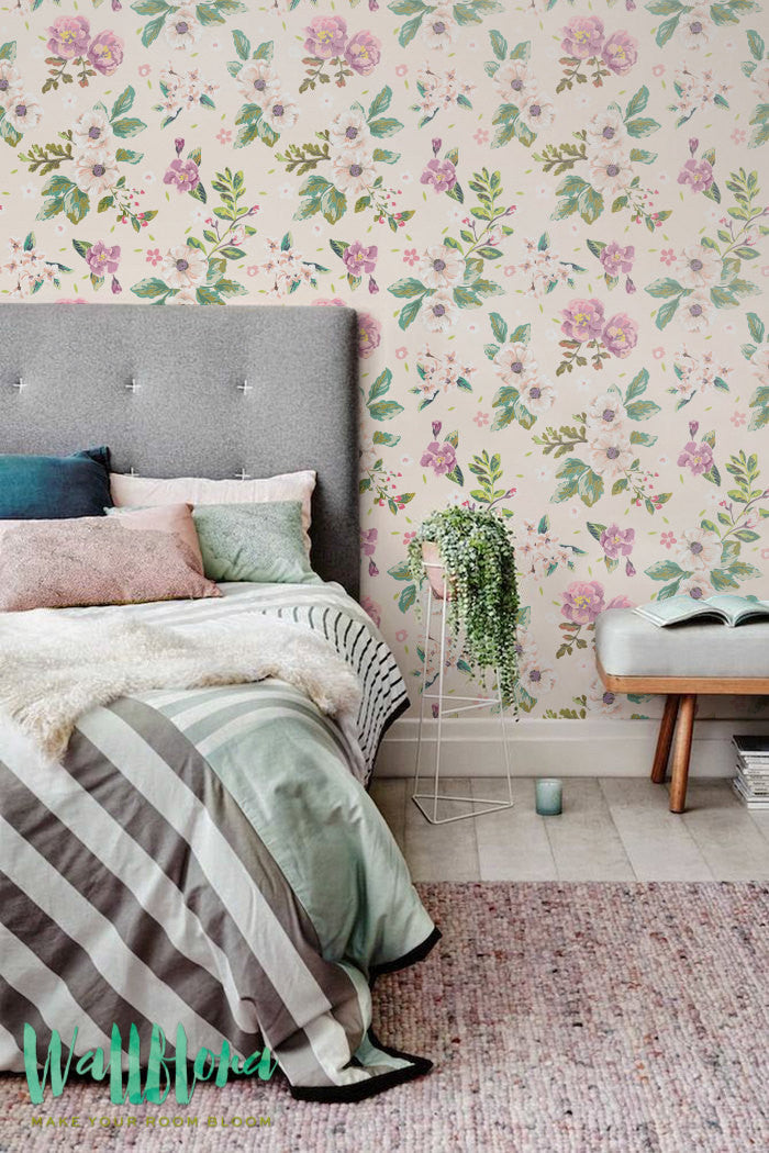Peonies Removable Wallpaper For Bedroom