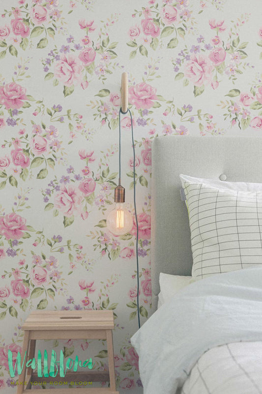 Pink Roses Removable Wallpaper For Bedroom