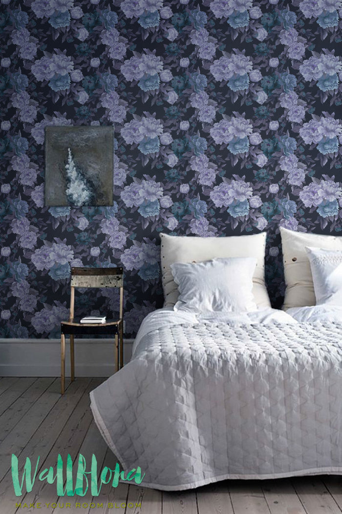 Dark Floral Removable Wallpaper For Bedroom